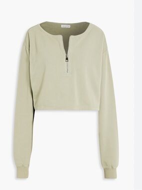 Good American Cropped Half-Zip Sweatshirt, 100% Cotton, Size 2